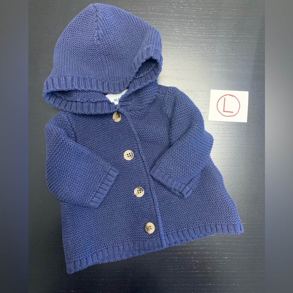 Old Navy 0-3m Blue Knit Baby Hooded Sweater with Buttons
